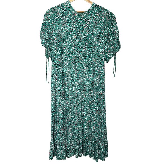 Torrid Wrap Dress NWT Size 5X Green Knit Pebble Print Puff Sleeve Ruffle Hem - Picture 9 of 16
